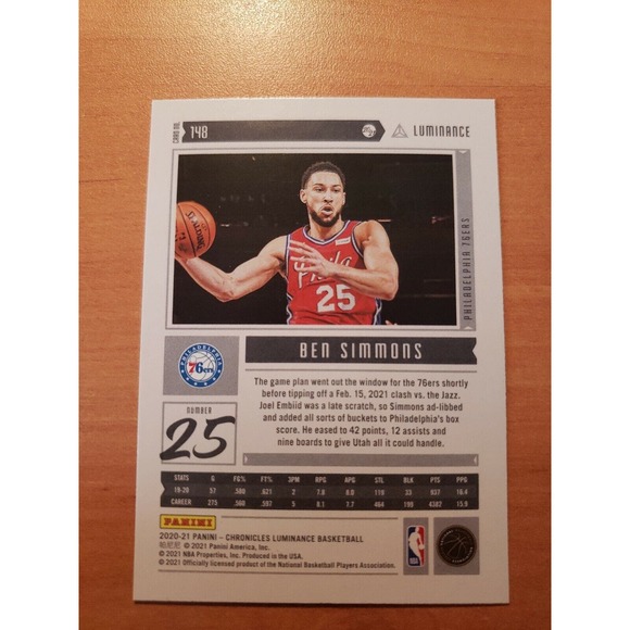 2020-2021 Panini Luminance #148 Ben Simmons - Philadelphia 76ers - GREEN - Picture 3 of 3